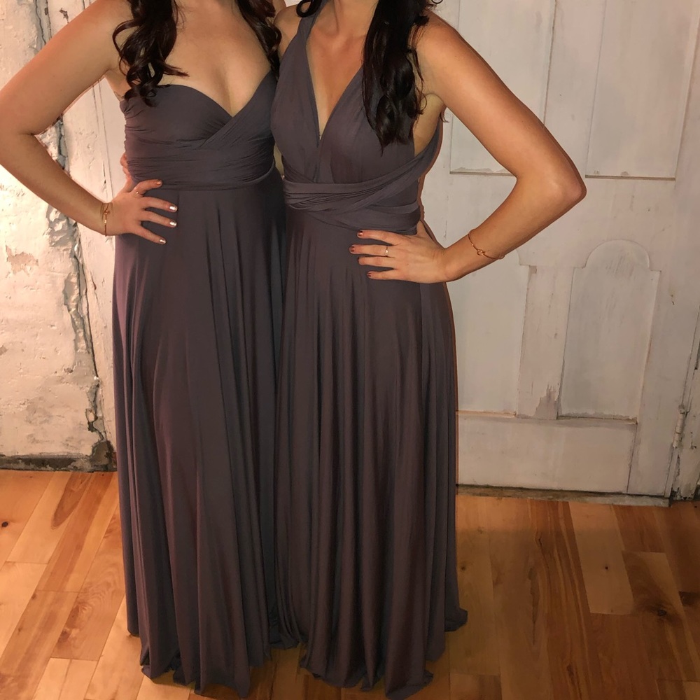 Dark gray floor length convertible dress. Lulu’s size small.